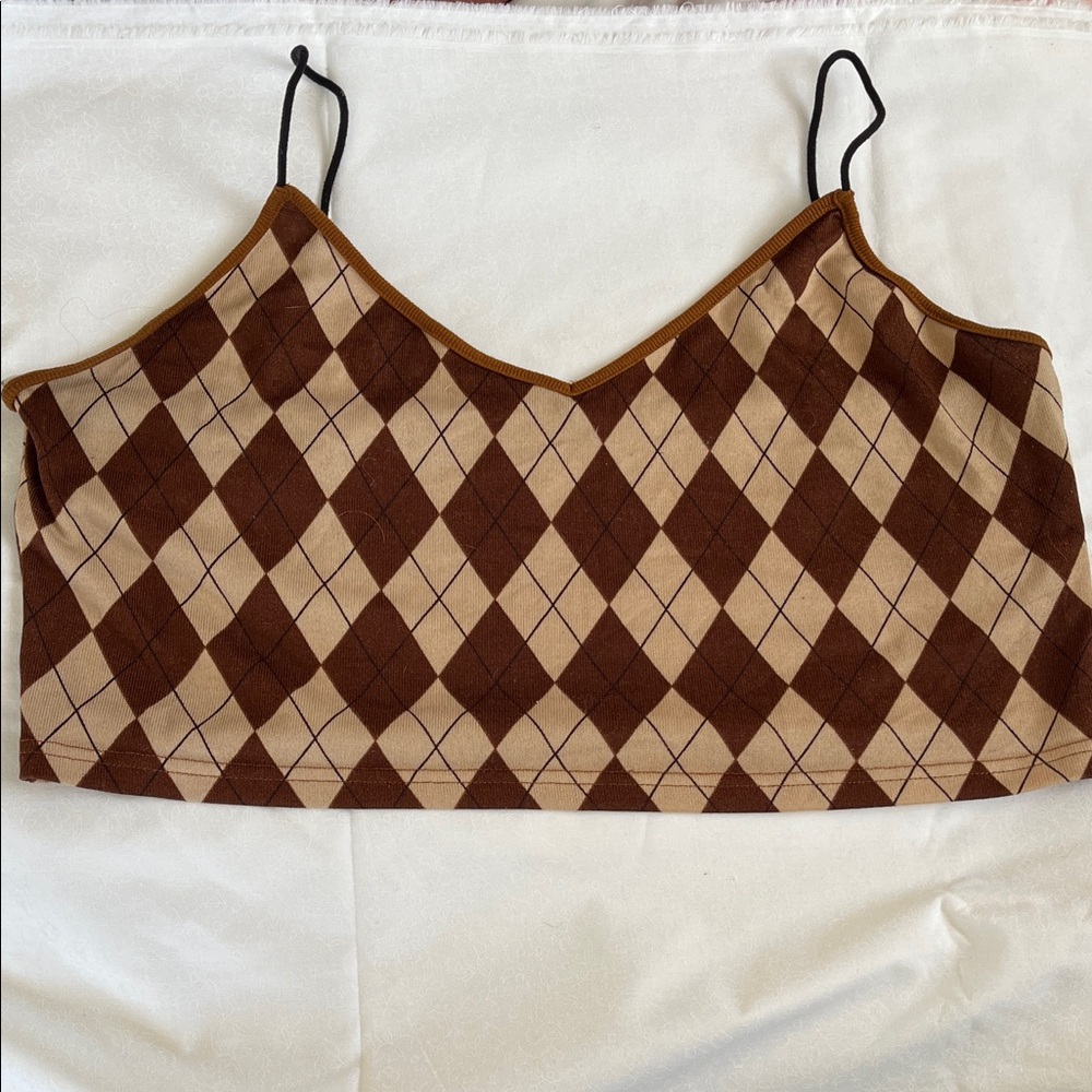 Brown Argyle crop top size large